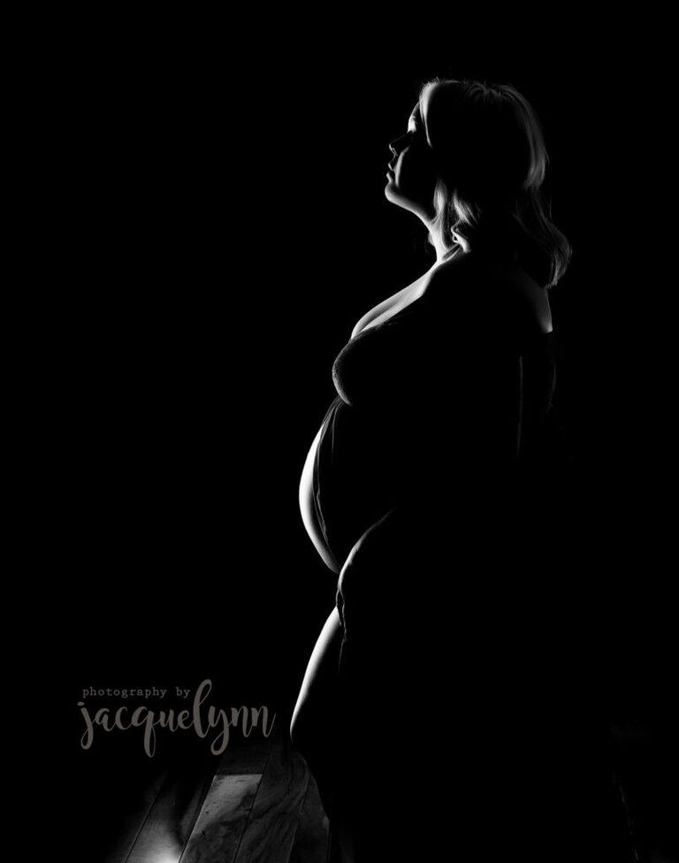 Tucson indoor maternity boudoir photos rim lighting image in black and white